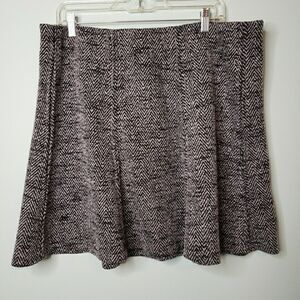 Ann Taylor Loft Tweed Mini Skirt Black Career Flare Panel Skater Womens Size XL